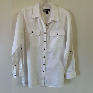 Lands' End Women's Indigo Shirt, long sleeves, White color, Size S, 100:/: Linen